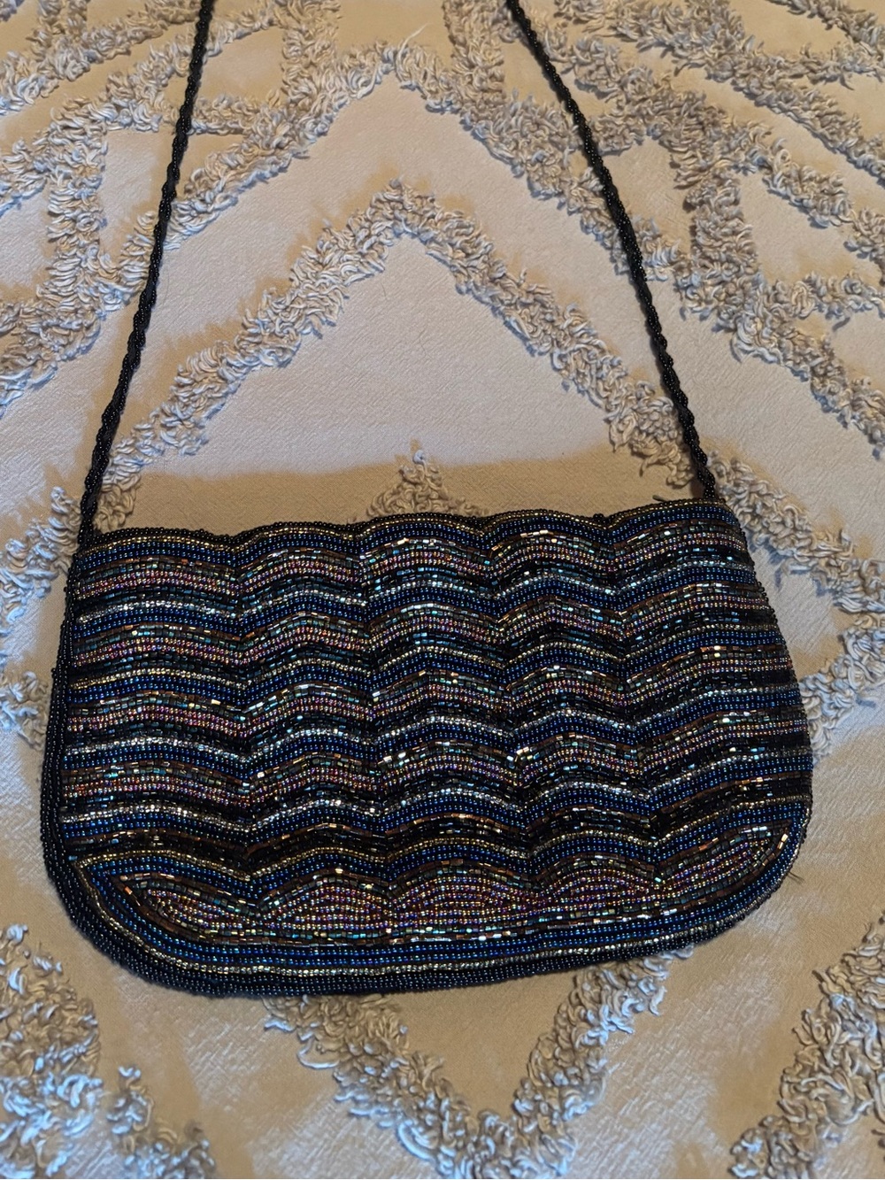 Beaded Black/Multicolor Evening Shoulder Bag